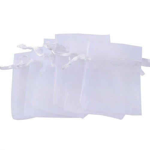 X 25 sachets/pochette cadeaux organza blanc 7 x 5 cm 