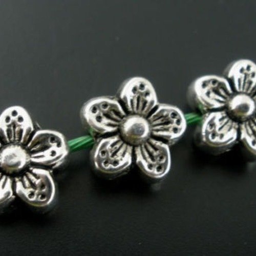 X 10 perles intercalaires fleur 5 pétales métal argent vieilli 9 x 9 mm 