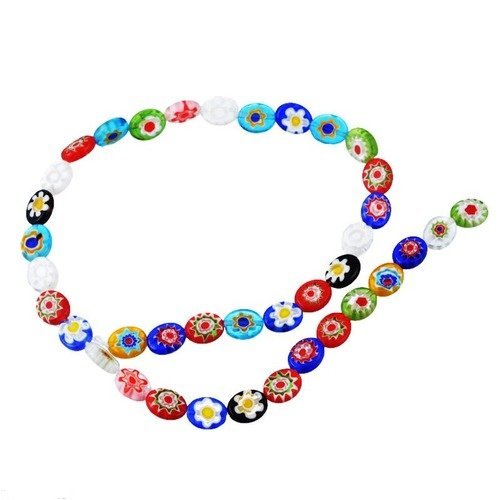 X 10 mixte perles en verre millefiori ovale motif fleur multicolore 10 x 8 mm 