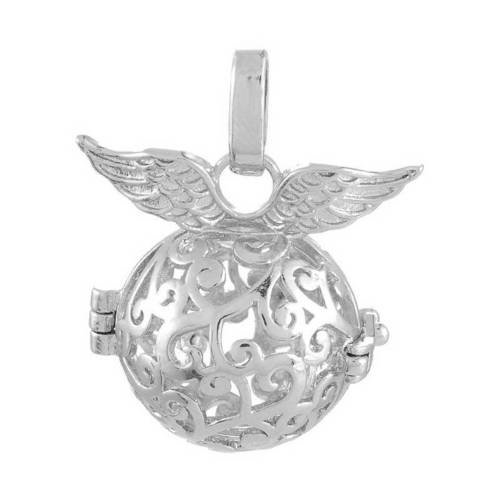 X 1 pendentif cage de bali bola mexicain aile d'ange à motif ajouré pour bile d'harmonie bébé argenté 3,6 x 2,9 cm c