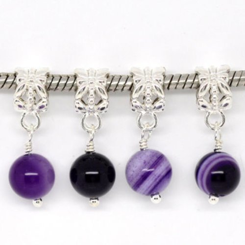 X 4 mixte pendentifs perles en agate ton violet 25 x 8 mm 