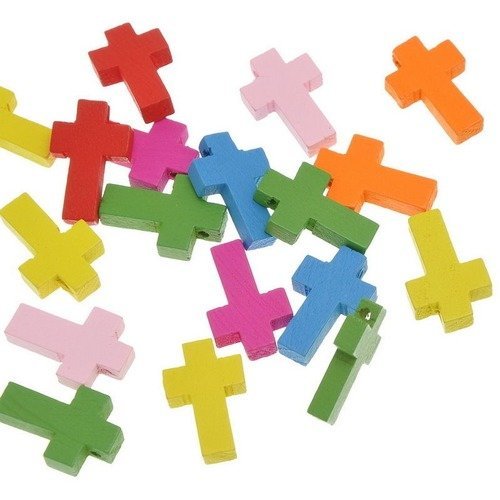 X 10 mixte perles en bois forme croix multicolore 22 x 14 mm 