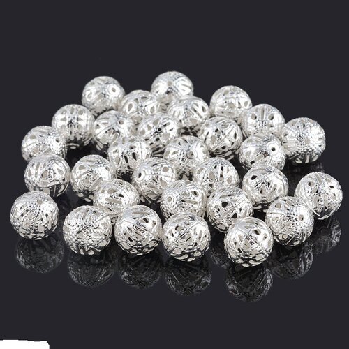 X 10 perles intercalaires filigrane boule métal argenté 12 mm 