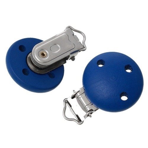 X 1 pince bretelle bois bleu foncé ou clips attache tétine 4,4 x 2,9 cm 