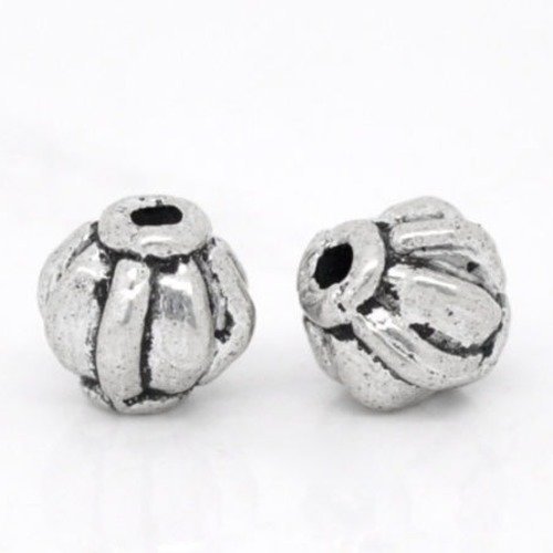 X 10 perles intercalaires forme de citrouille(lanterne) argenté 6 x 6 mm 