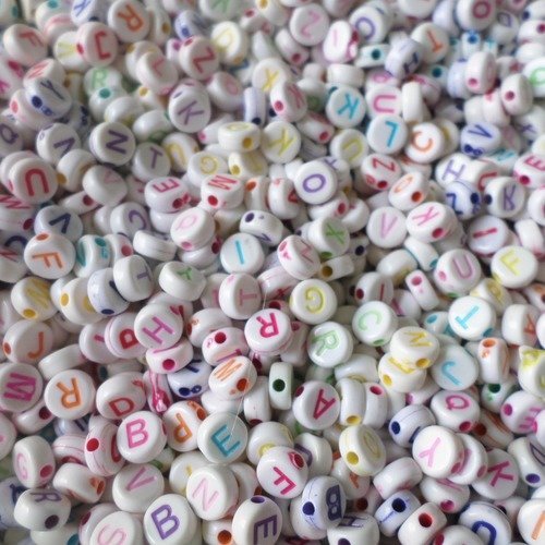 X 250 mixte perles rond lettres/alphabet a-z multicolore acrylique 7 mm n°2 