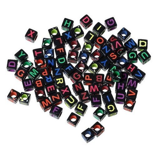 X 100 mixte perles cube noir lettres/alphabet multicolore acrylique 6 x 6 mm 