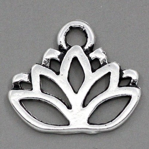X 5 pendentifs/breloque en forme de fleur motif lotus argent vielli 17 x 14 mm