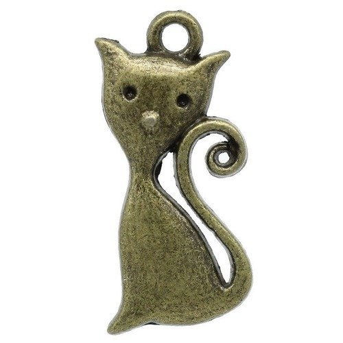 X 5 pendentifs/breloque forme chat couleur bronze 25 x 12 mm 