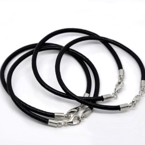 X 2 bracelets cuir noir véritable fermoir à mousqueton argenté 20 cm 