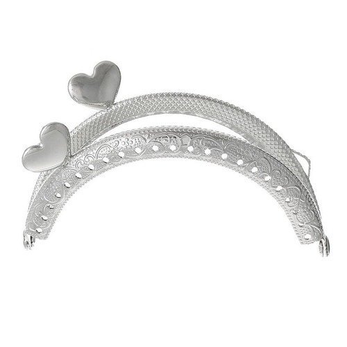 X 1 fermoir claps demi-cercle sac à main/porte-monnaie/bourse motif coeur à coudre argenté 8,8 x 5,5 cm 
