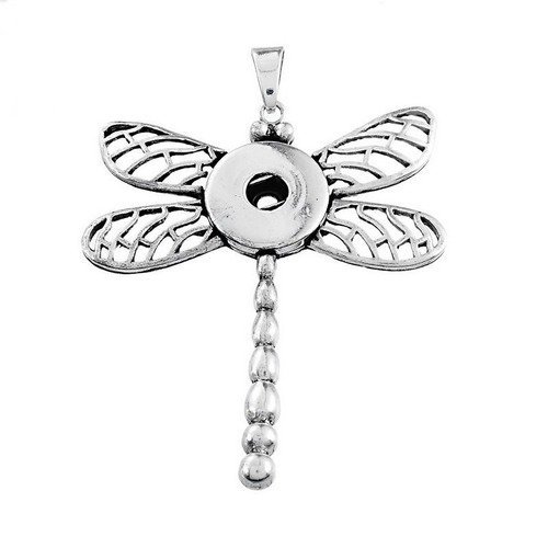X 1 magnifique pendentif libellule pour bouton pression click métal argent vieilli 7,4 x 5,2 cm 