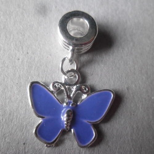 X 1 pendentif papillon émail violet monté sur bélière argenté 30 x 19 mm 