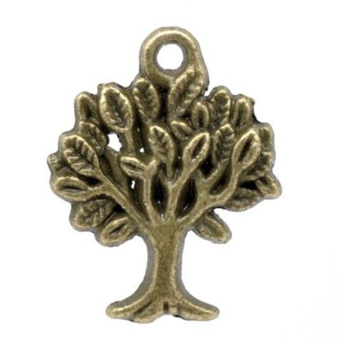 X 5 breloques/pendentifs en forme d'arbre couleur  bronze 22 x 17 mm 