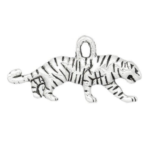 X 5 pendentifs/breloque en forme de tigre argent vieilli  22 x 11 mm 