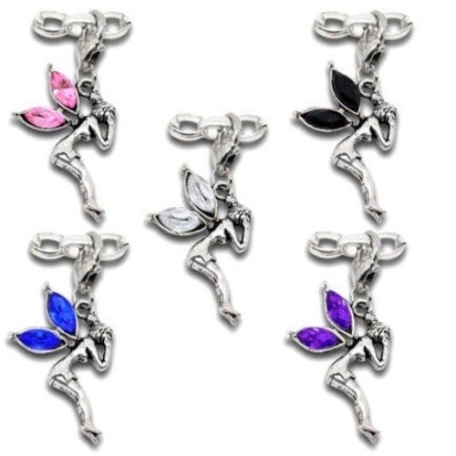 2 fois 5 mixte pendentifs fées strass cristal monté sur mousqueton coeur métal argenté 41 x 20 mm