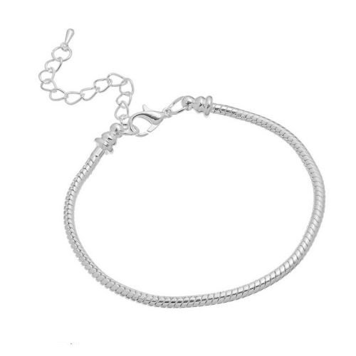 X 1 bracelet maille serpent européen 19 cm fermoir mousqueton+chaîne d'extension métal argenté