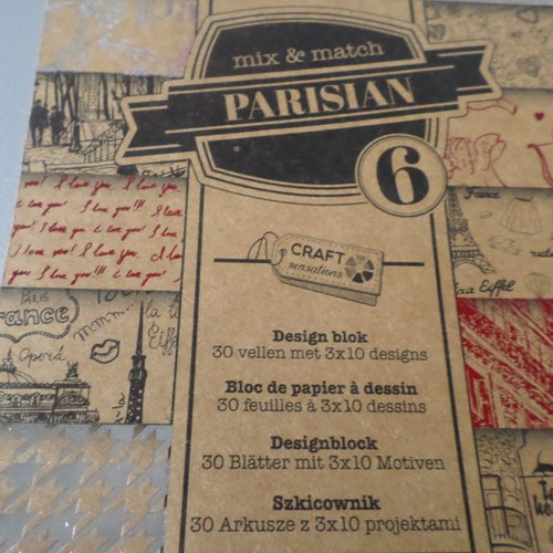 1 bloc de 30 feuilles papier scrapbooking vintage divers motifs ton rouge/argenté 15 x 15 cm(6)