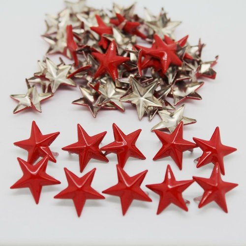 10 rivets clous griffes forme étoile rouge en métal 15 mm