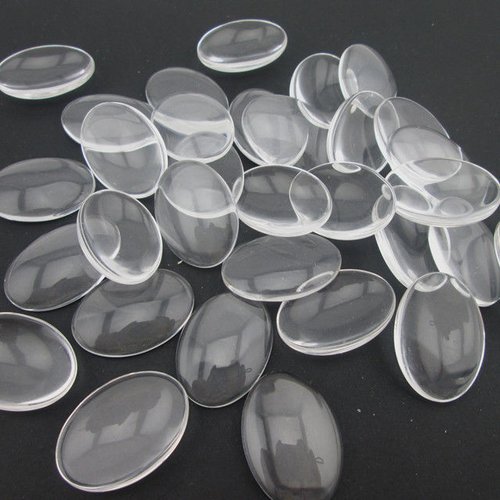 3 cabochons ovale en verre dome transparent 25 x 18 mm