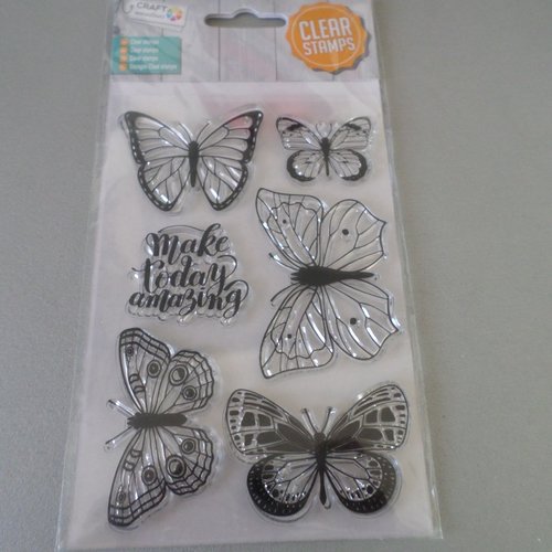 1 planche de tampons clear stamps transparent motif papillons en silicone