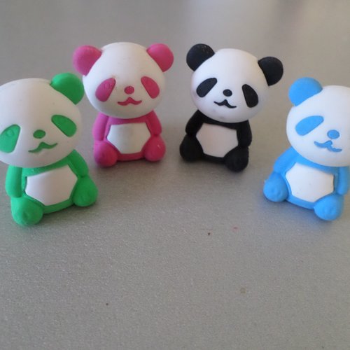 4 mixte gommes fantaisies des pandas multicolore(a)