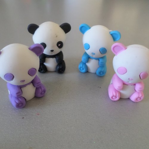 4 mixte gommes fantaisies pandas multicolore
