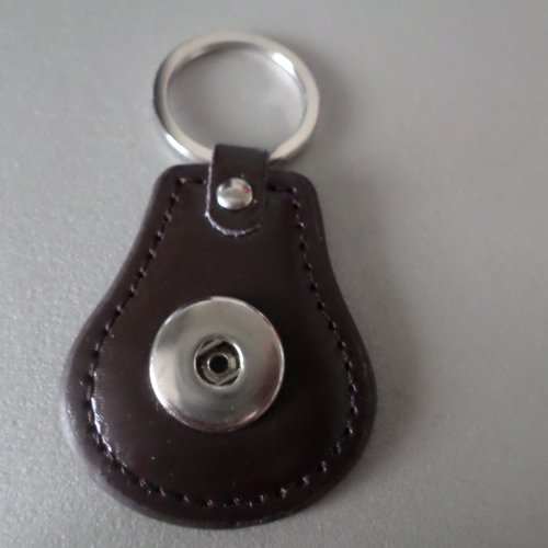 1 porte-clés anneau cuir marron forme poire pour bouton pression métal argenté