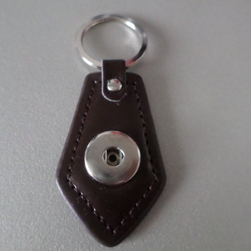 1 porte-clés anneau cuir marron forme losange pour bouton pression métal argenté