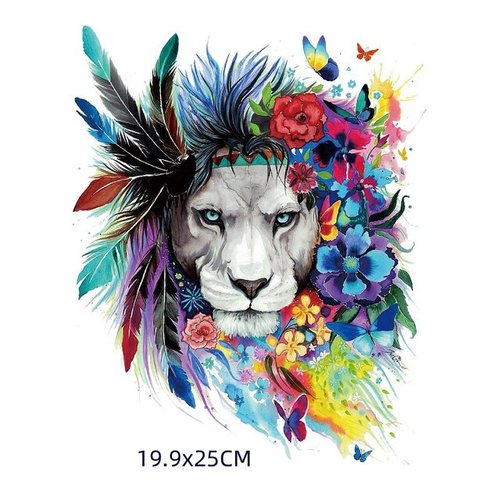 1 écusson-patch transfert thermocollant tête de lion multicolore 25 x 19,5 cm