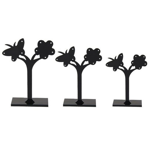 1 set de 3 présentoirs bijoux boucles d'oreilles motif fleur/papillon plastique noir