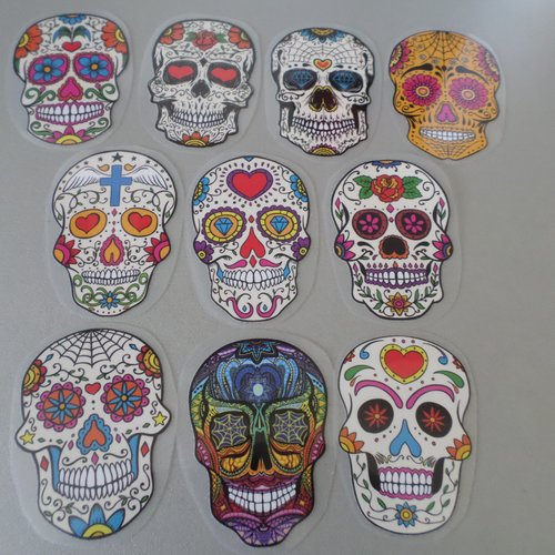 10 mixte transferts écusson-patch thermocollant tête de mort 8 x 6 cm