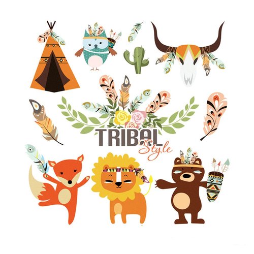 1 planche de transferts écusson-patch thermocollant animaux/motifs style tribal 22,5 x 21,5 cm