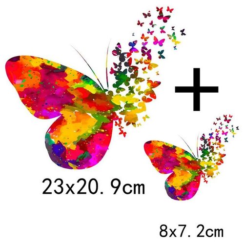2 transferts écusson-patch thermocollant papillons 23 x 20,9 cm/8 x 7,2 cm