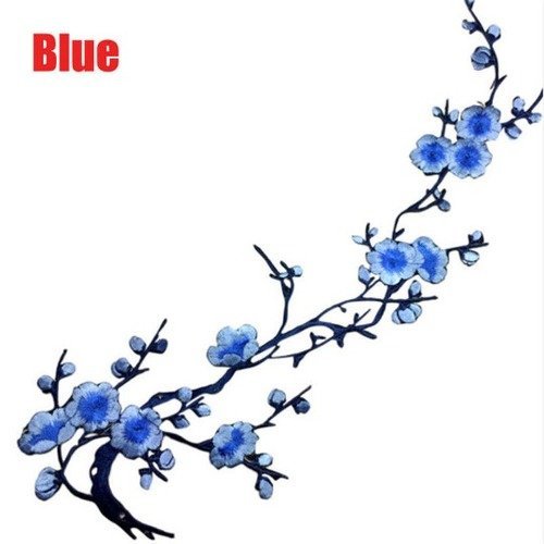 X 1 applique-écusson-patch thermocollant fleur de cerisier bleu 38 x 14 cm @b8