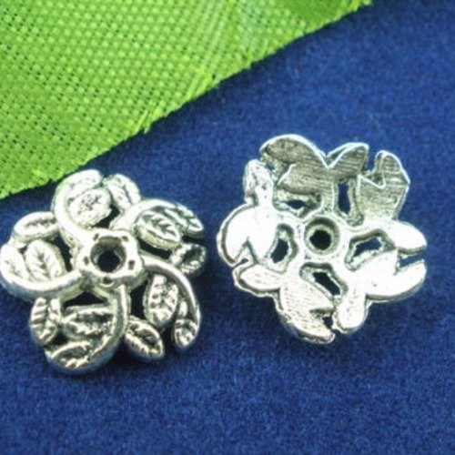X 20 perles coupelles forme fleur 10 mm métal argent vieilli(pr perles 12-20 mm)