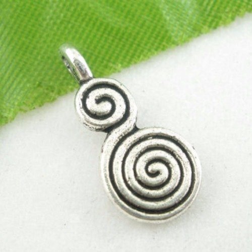 X 5 pendentifs spirale en métal argent vieilli 7 x 8 mm