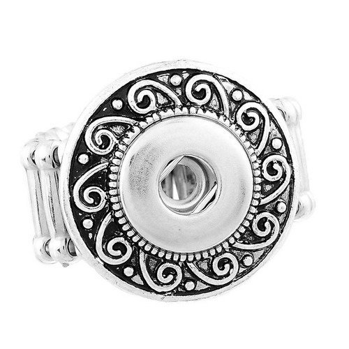 X 1 bague élastique anneau motif spirale support pour mini bouton pression argent vieilli 17,7 mm