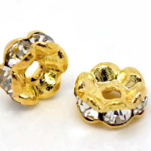X 30 perles intercalaires rondelle strass blanc métal doré 5 mm