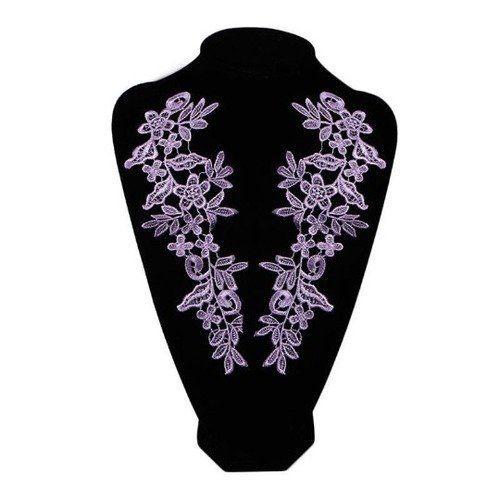 X 1 paire-applique-guipure dentelle fine floral lavande à coudre 26 x 9 cm @41