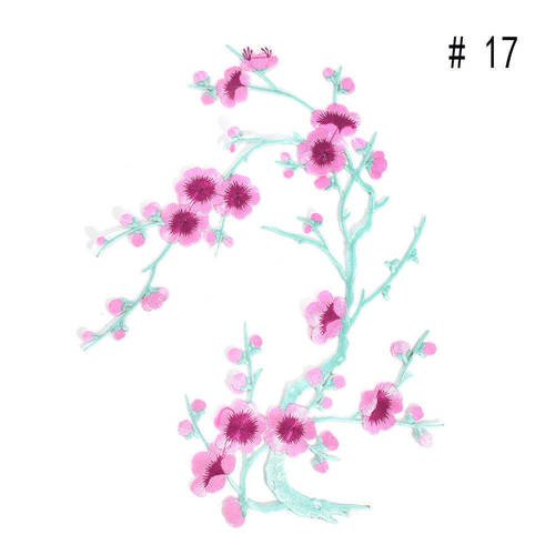 X 1 applique écusson/patch thermocollant brodé fleur de cerisier ton rose/fuchsia 40 x 14 cm(17)