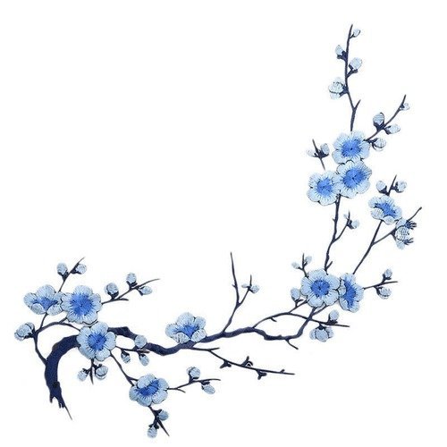X 1 applique écusson/patch thermocollant fleur de cerisier bleu 40 x 14 cm @64