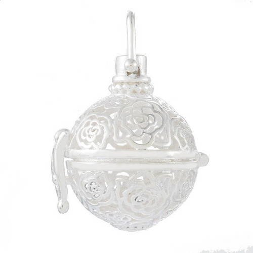 X 1 pendentif cage de bali bola mexicaine motif fleur pour bille d'harmonie bébé en métal argenté 2,7 x 2,4 cm(o)