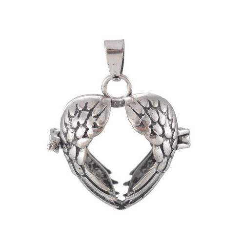 X 1 pendentif cage de bali bola mexicain cœur creux pour bille d'harmonie bébé métal argent vieilli 3,4 x  2 ,8 cm