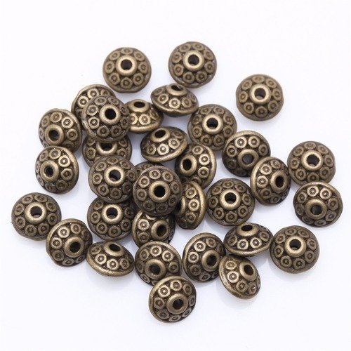 X 50 perles intercalaires spacer antique tibétain métal couleur  bronze 6-5 mm 