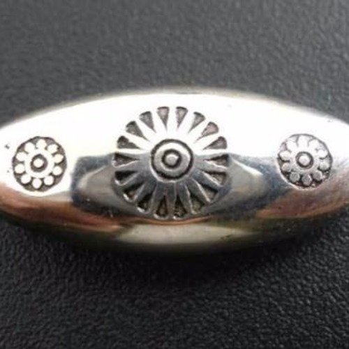 X 5 perles intercalaire ovale motif fleur acrylique argent vieilli 21 x 9 mm 