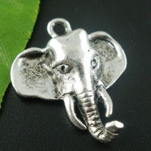 X 2 pendentifs/breloque motif éléphant argent vieilli 26 x 22 mm 