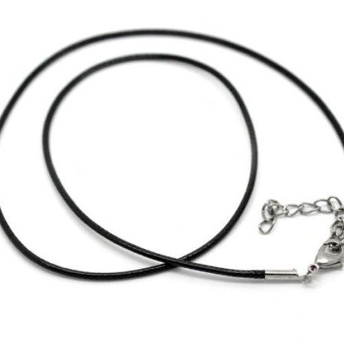 X 2 colliers cordon ciré  coton noir fermoir mousqueton argenté 47 cm 