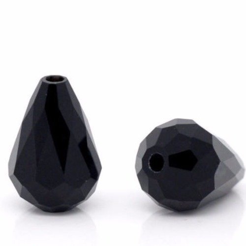 X 10 magnifiques perles goutte d'eau cristal verre à facettes noir 12 x 8 mm 