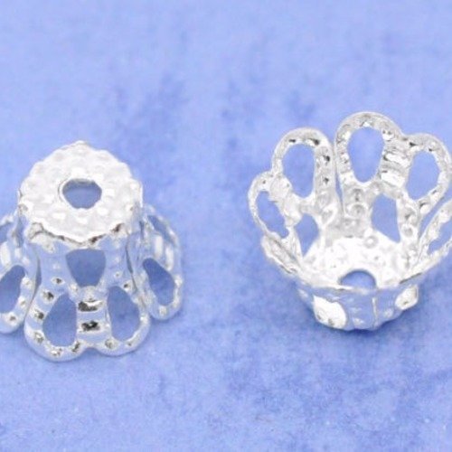 X 50 perles coupelles ciselées argenté 6 x 5 mm(pour perle 6 mm) 